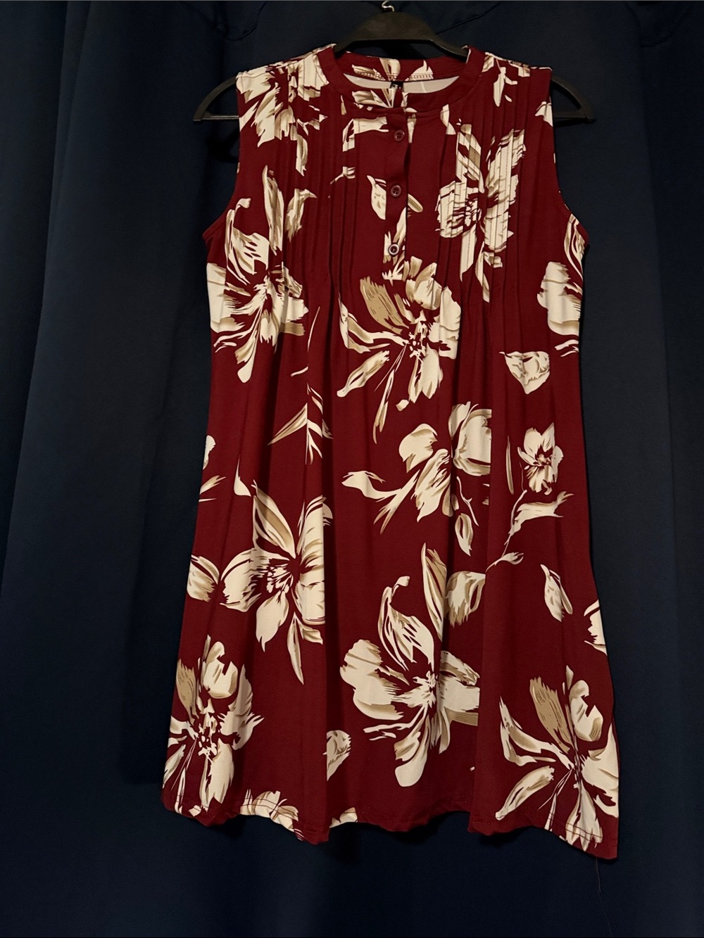 Sleeveless Floral Swing Dress in Burgundy and Cream